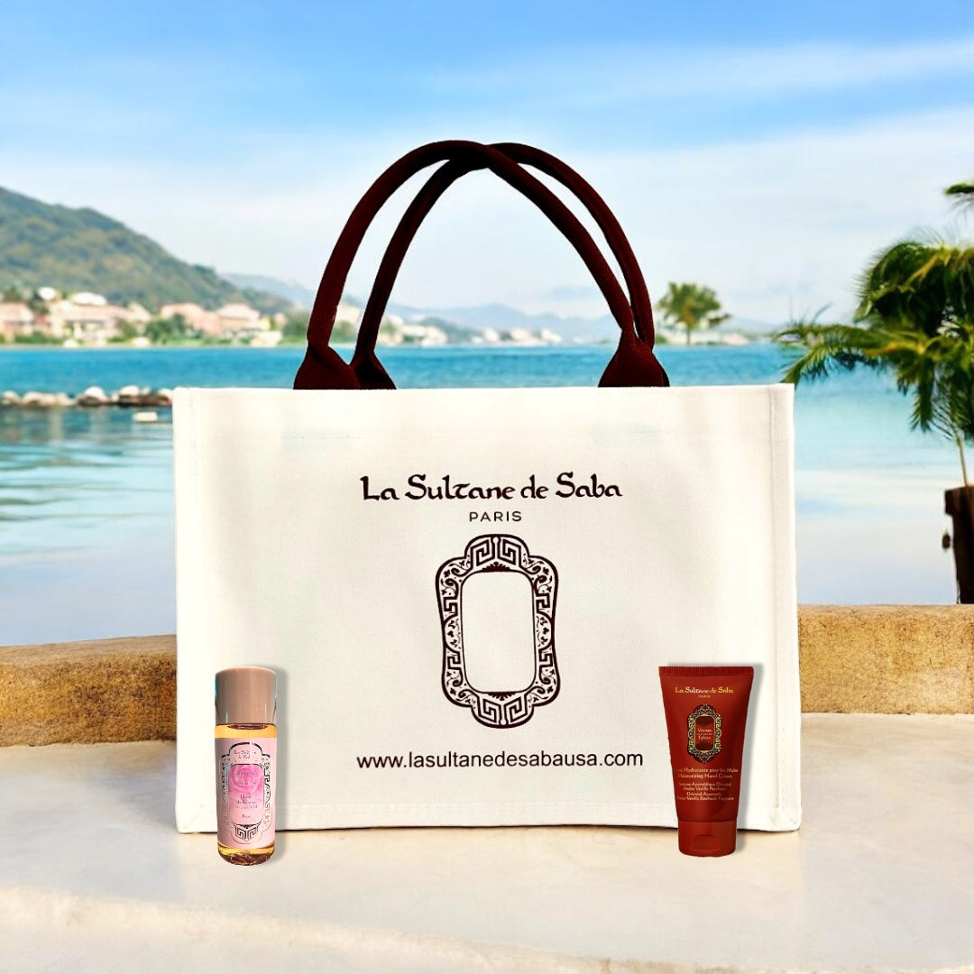 Luxury Summer Tote Bag & Rose Beauty Oil 50ml & Ayurvedic Hand Cream