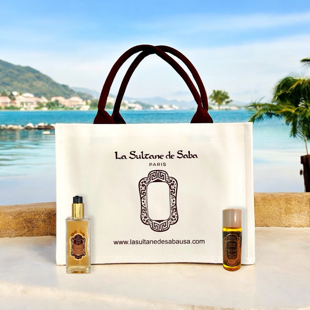 Luxury Summer Tote Bag & Amber Musk Sandalwood Oil 50ml & Ayurvedic Hands Cleansing Cream