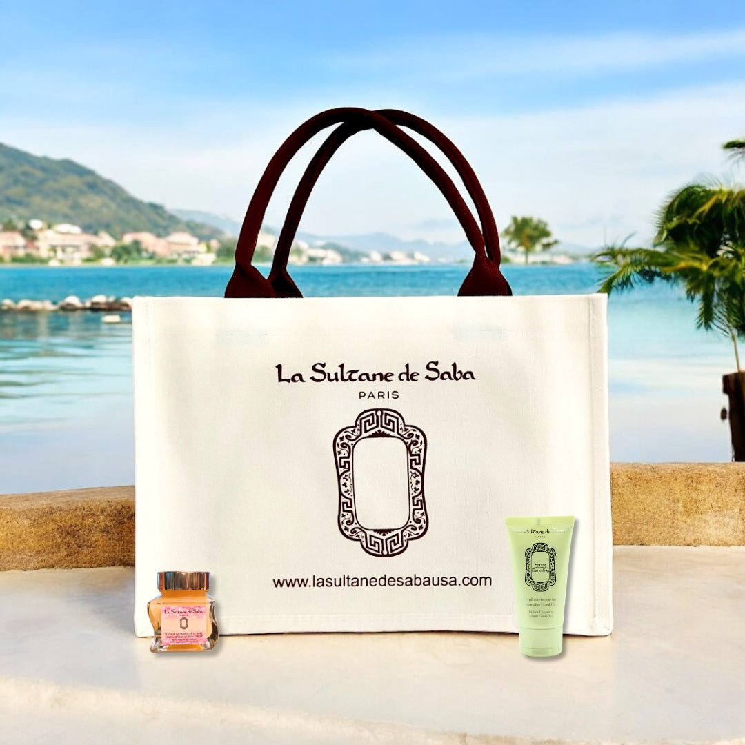 Luxury Summer Tote Bag & Honey Rose Ginger Mask 50ml & Ginger Green Tea Hand Cream