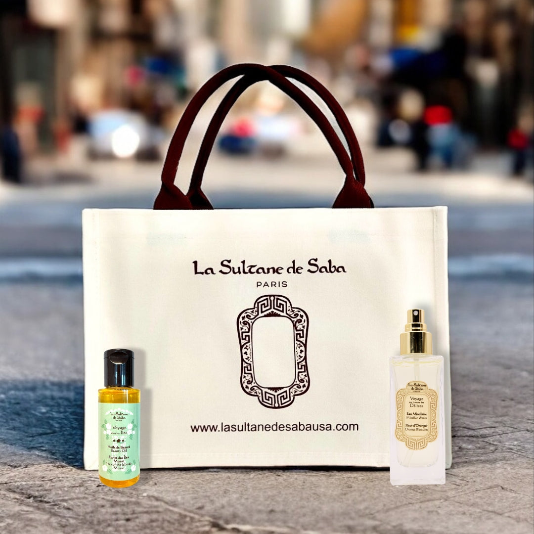 Load image into Gallery viewer, Luxury Summer Tote Bag &amp; Micellar Water 50ml &amp; Shea of the Island Monoi Oil 50ml
